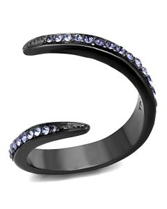 JCE2732 IP Light Black (IP Gun) Stainless Steel Ring with Top Grade Crystal in Tanzanite