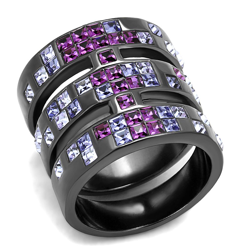 JCE2734 IP Light Black (IP Gun) Stainless Steel Ring with Top Grade Crystal in Multi Color