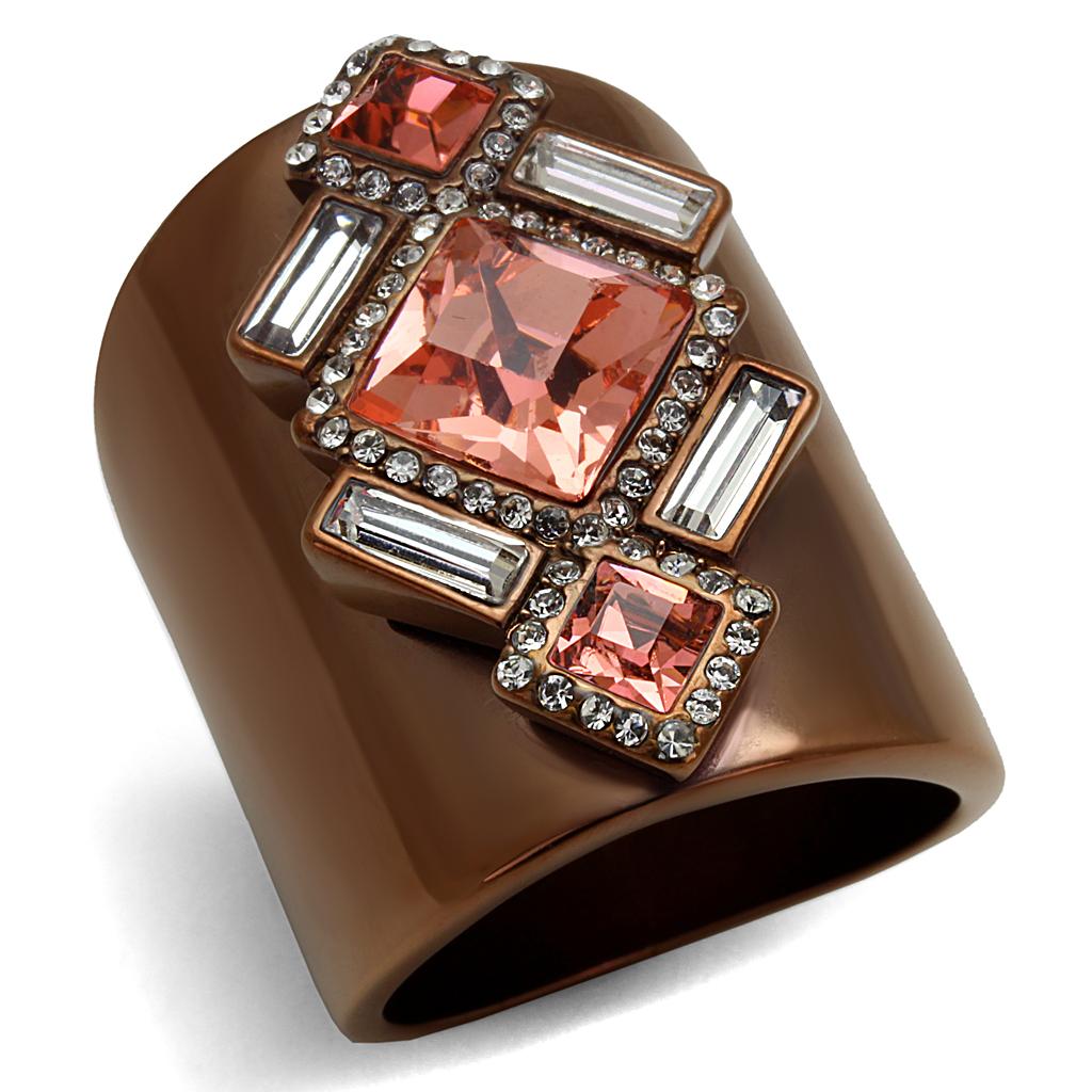 JCE2735 IP Coffee light Stainless Steel Ring with Top Grade Crystal in Rose