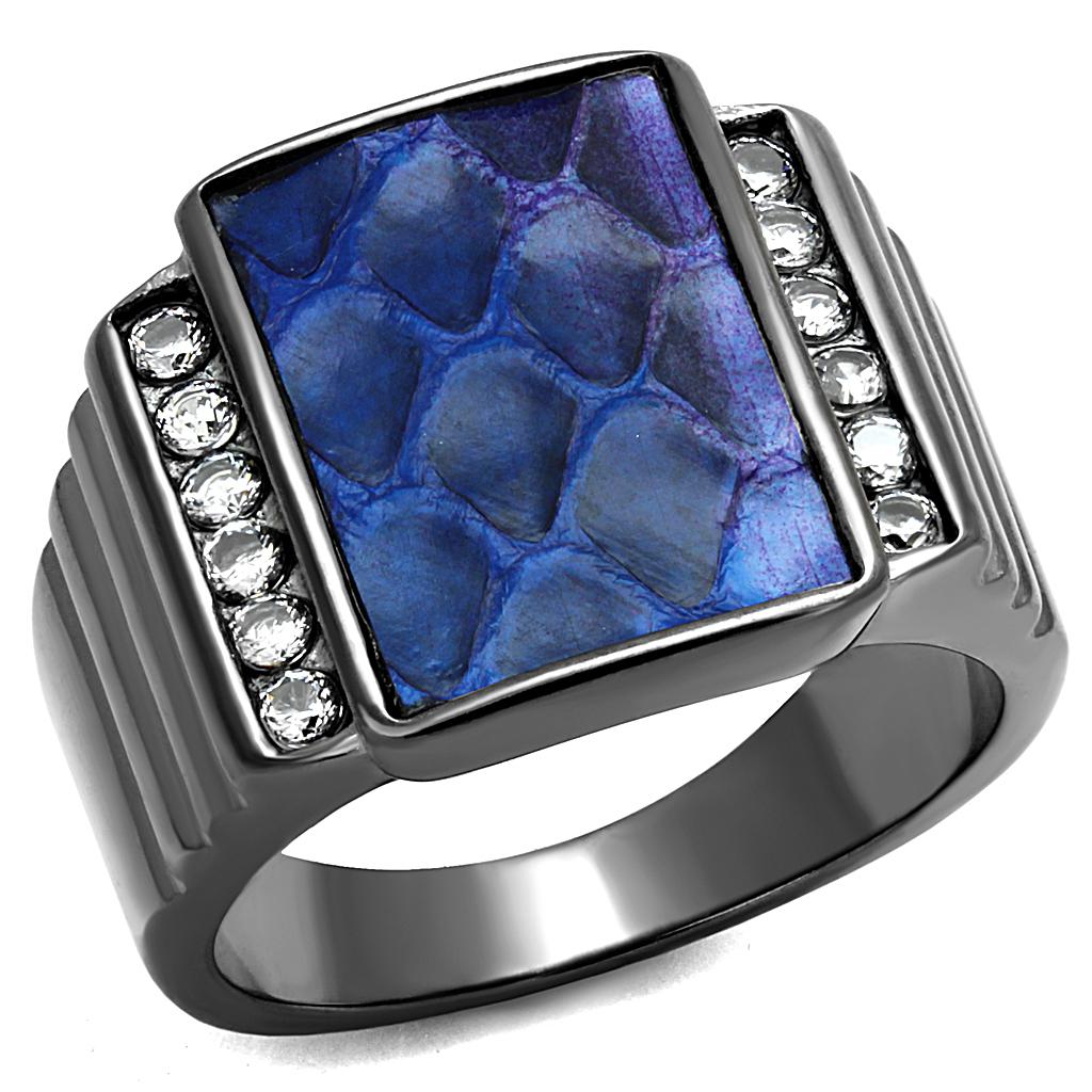 JCE2736 IP Light Black (IP Gun) Stainless Steel Ring with Leather in Montana