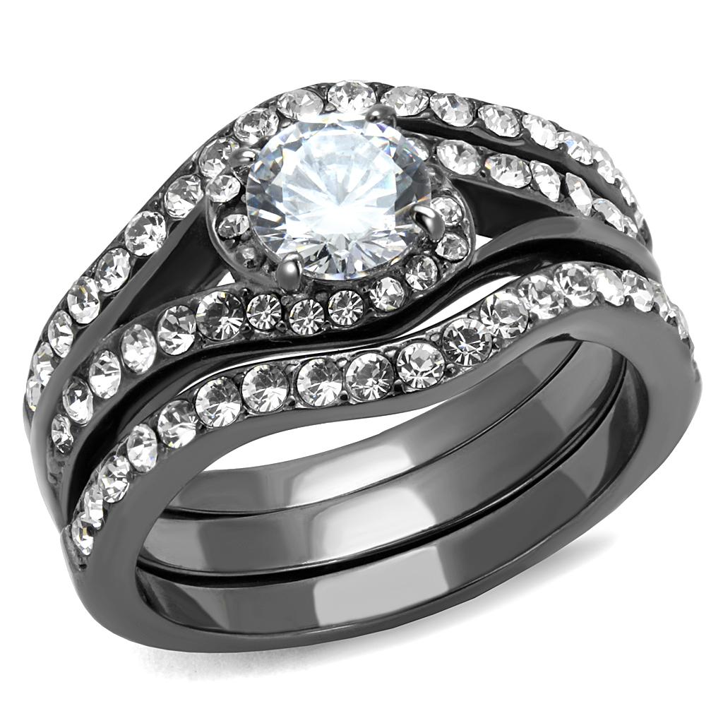 JCE2739 IP Light Black (IP Gun) Stainless Steel Ring with AAA Grade CZ in Clear