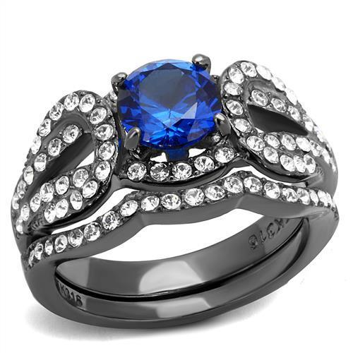JCE2740 IP Light Black (IP Gun) Stainless Steel Ring with Synthetic Spinel in London Blue