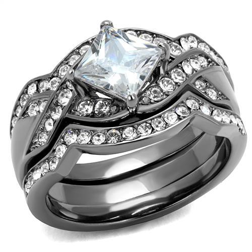 JCE2741 IP Light Black (IP Gun) Stainless Steel Ring with AAA Grade CZ in Clear