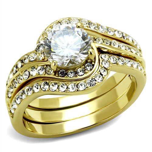 JCE2742 IP Gold(Ion Plating) Stainless Steel Ring with AAA Grade CZ in Clear