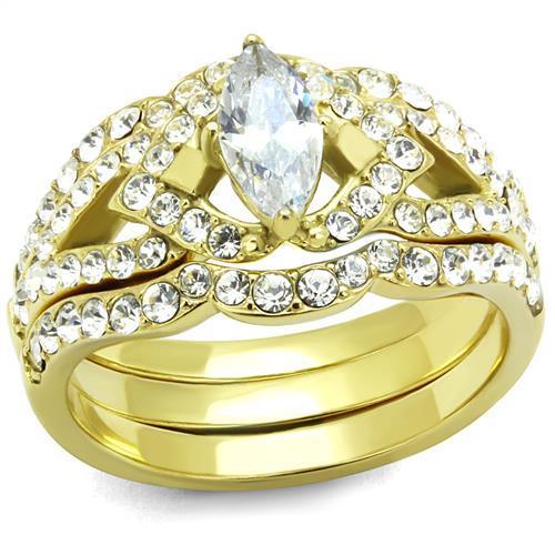 JCE2743 IP Gold(Ion Plating) Stainless Steel Ring with AAA Grade CZ in Clear