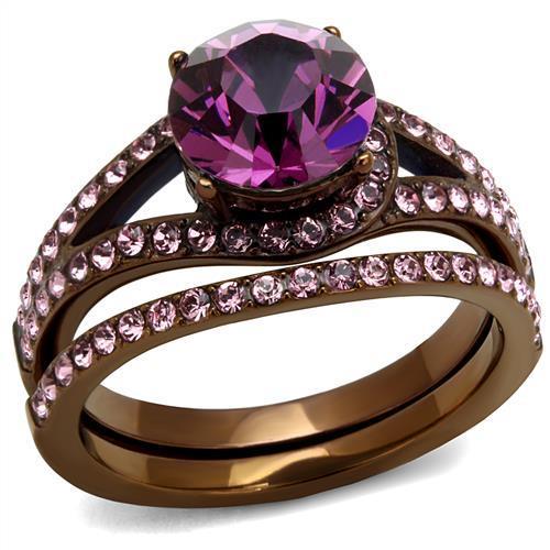 JCE2745 IP Coffee light Stainless Steel Ring with Top Grade Crystal in Amethyst
