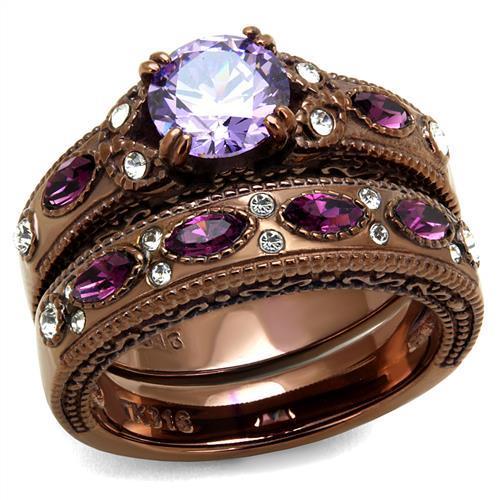 JCE2746 IP Coffee light Stainless Steel Ring with AAA Grade CZ in Amethyst