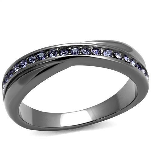 JCE2750 IP Light Black (IP Gun) Stainless Steel Ring with Top Grade Crystal in Tanzanite