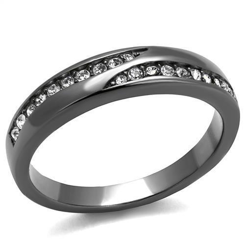 JCE2751 IP Light Black (IP Gun) Stainless Steel Ring with Top Grade Crystal in Clear