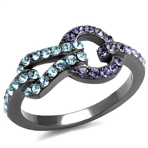 JCE2752 IP Light Black (IP Gun) Stainless Steel Ring with Top Grade Crystal in Tanzanite