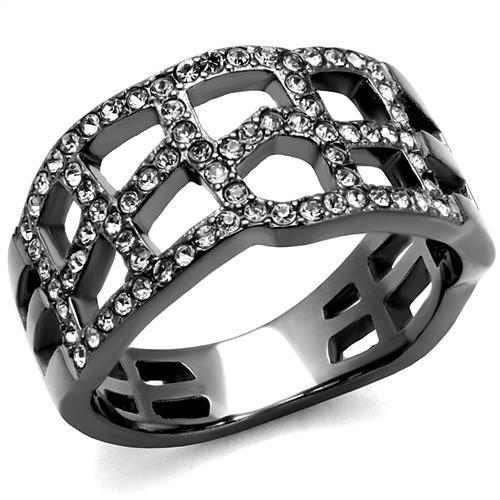 JCE2753 IP Light Black (IP Gun) Stainless Steel Ring with Top Grade Crystal in Black Diamond