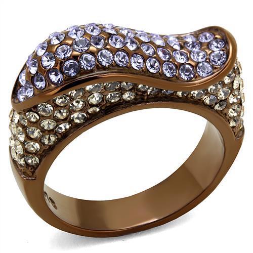 JCE2754 IP Coffee light Stainless Steel Ring with Top Grade Crystal in Multi Color
