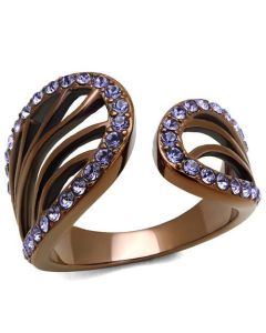 JCE2755 IP Coffee light Stainless Steel Ring with Top Grade Crystal in Tanzanite