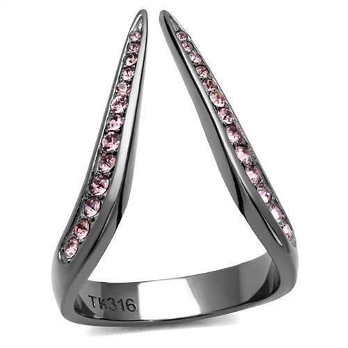 JCE2756 IP Light Black (IP Gun) Stainless Steel Ring with Top Grade Crystal in Light Amethyst