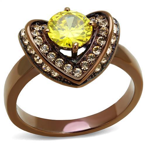JCE2762 IP Coffee light Stainless Steel Ring with AAA Grade CZ in Topaz