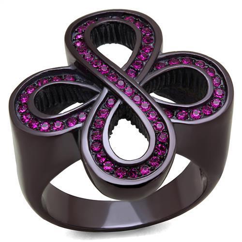 JCE2763 IP Dark Brown (IP coffee) Stainless Steel Ring with Top Grade Crystal in Fuchsia