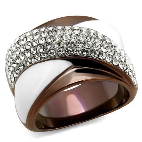 JCE2765 Two Tone IP Light Brown (IP Light coffee) Stainless Steel Ring with Top Grade Crystal in Clear