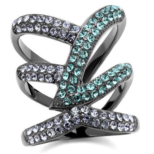 JCE2766 IP Light Black (IP Gun) Stainless Steel Ring with Top Grade Crystal in Multi Color