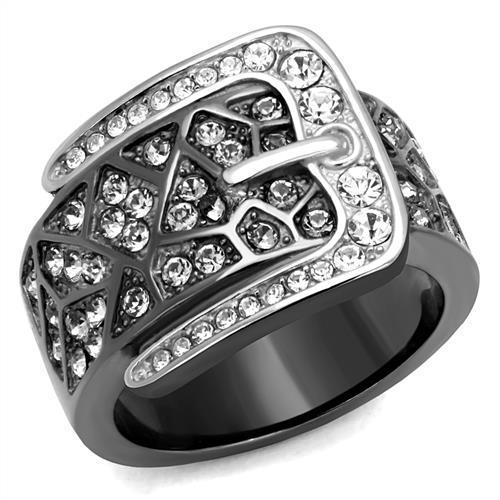 JCE2769 Two-Tone IP Black Stainless Steel Ring with Top Grade Crystal in Black Diamond