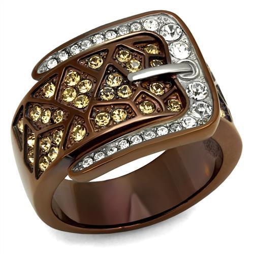 JCE2770 Two Tone IP Light Brown (IP Light coffee) Stainless Steel Ring with Top Grade Crystal in Citrine Yellow