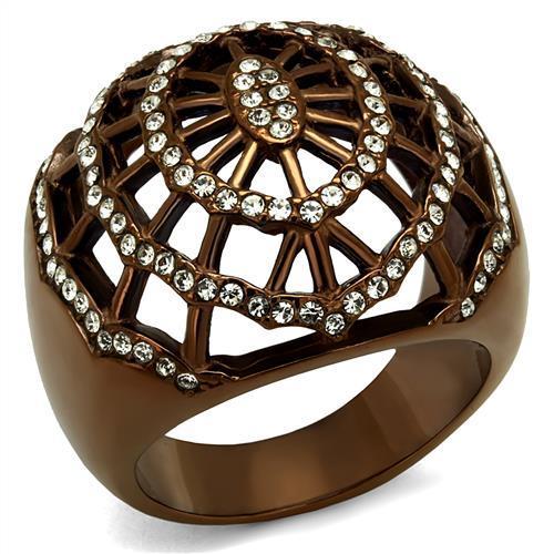 JCE2772 IP Coffee light Stainless Steel Ring with Top Grade Crystal in Clear