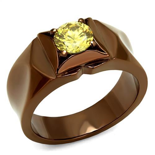 JCE2773 IP Coffee light Stainless Steel Ring with AAA Grade CZ in Topaz