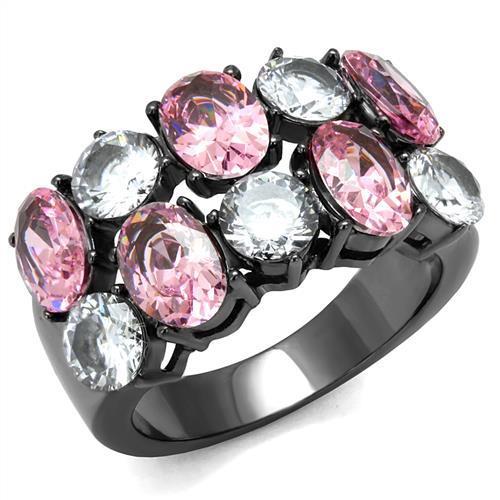 JCE2776 IP Light Black (IP Gun) Stainless Steel Ring with AAA Grade CZ in Rose