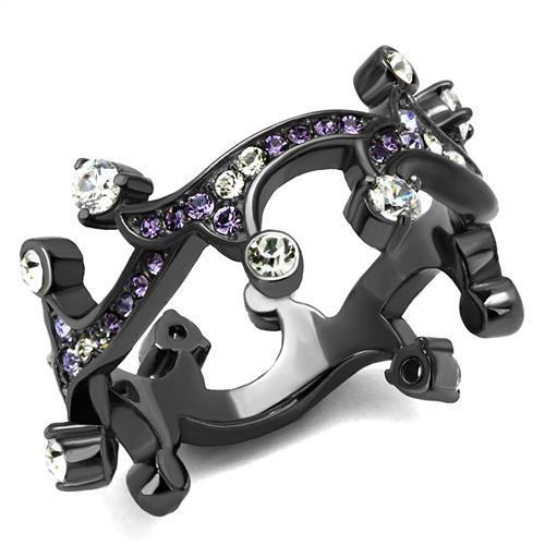 JCE2780 IP Light Black (IP Gun) Stainless Steel Ring with AAA Grade CZ in Clear