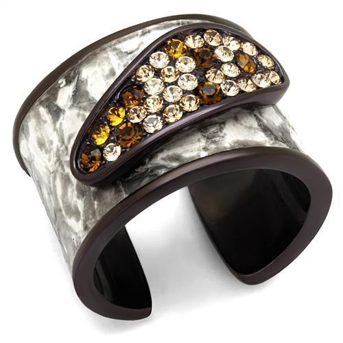 JCE2781 IP Dark Brown (IP coffee) Stainless Steel Ring with Top Grade Crystal in Multi Color