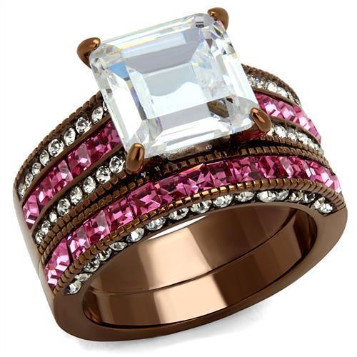 JCE2782 IP Coffee light Stainless Steel Ring with AAA Grade CZ in Clear