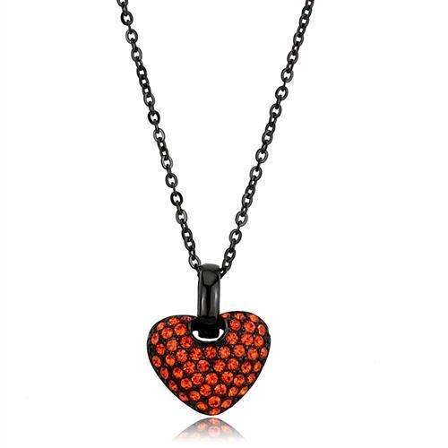 JCE2791 IP Black(Ion Plating) Stainless Steel Chain Pendant with Top Grade Crystal in Orange