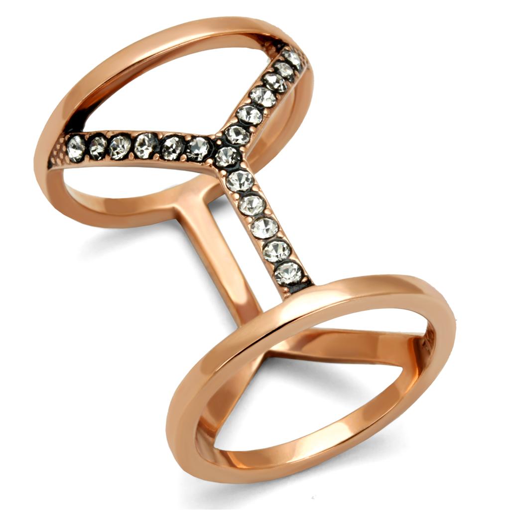 JCE2825 IP Rose Gold(Ion Plating) Stainless Steel Ring with Top Grade Crystal in Clear