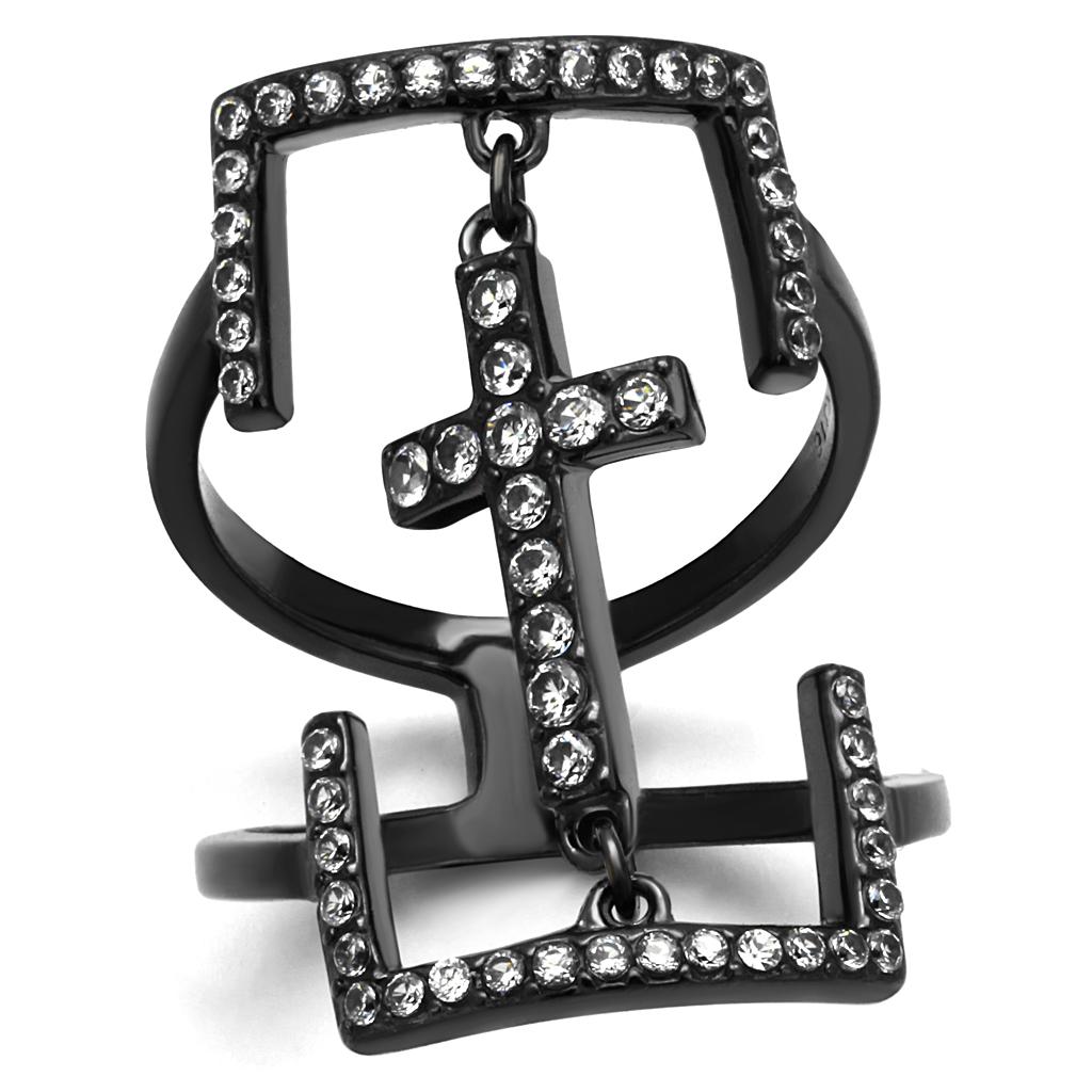 JCE2826 IP Light Black (IP Gun) Stainless Steel Ring with AAA Grade CZ in Clear