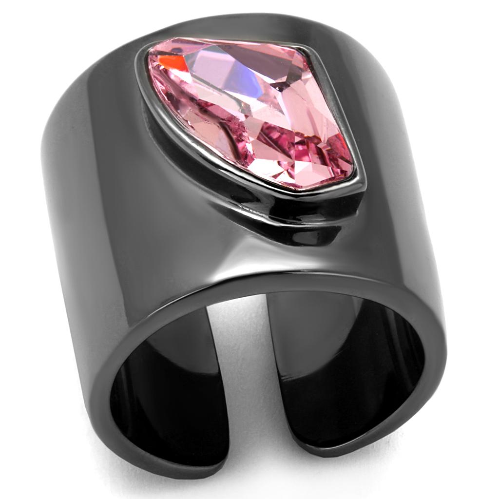 JCE2829 IP Light Black (IP Gun) Stainless Steel Ring with Top Grade Crystal in Light Rose