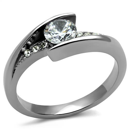 JCE2833 High polished (no plating) Stainless Steel Ring with AAA Grade CZ in Clear
