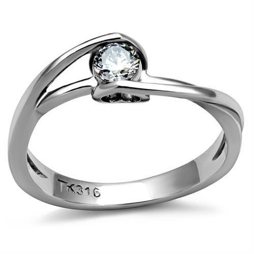 JCE2835 High polished (no plating) Stainless Steel Ring with AAA Grade CZ in Clear