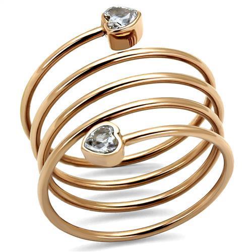 JCE2836 IP Rose Gold(Ion Plating) Stainless Steel Ring with AAA Grade CZ in Clear