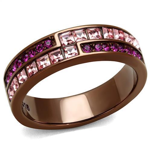 JCE2837 IP Coffee light Stainless Steel Ring with Top Grade Crystal in Multi Color