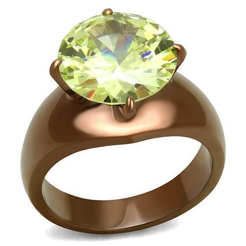 JCE2839 IP Coffee light Stainless Steel Ring with AAA Grade CZ in Apple Green color