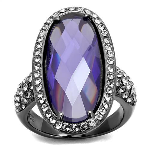JCE2840 IP Light Black (IP Gun) Stainless Steel Ring with AAA Grade CZ in Tanzanite