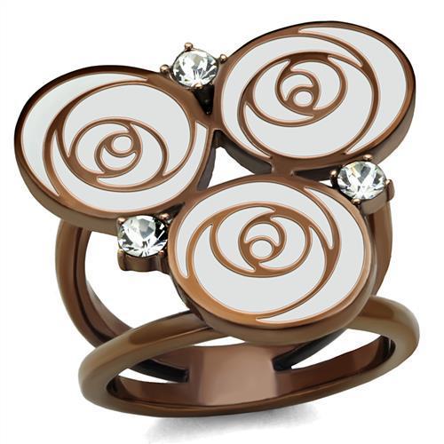 JCE2841 IP Coffee light Stainless Steel Ring with Top Grade Crystal in Clear