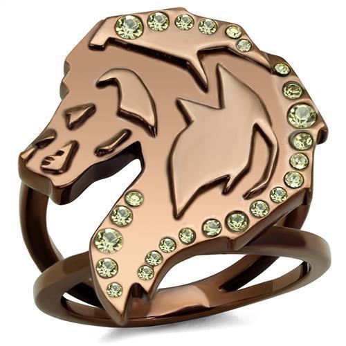 JCE2842 IP Coffee light Stainless Steel Ring with Top Grade Crystal in Citrine Yellow