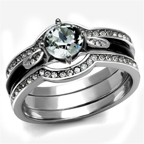 JCE2843 High polished (no plating) Stainless Steel Ring with Top Grade Crystal in Clear