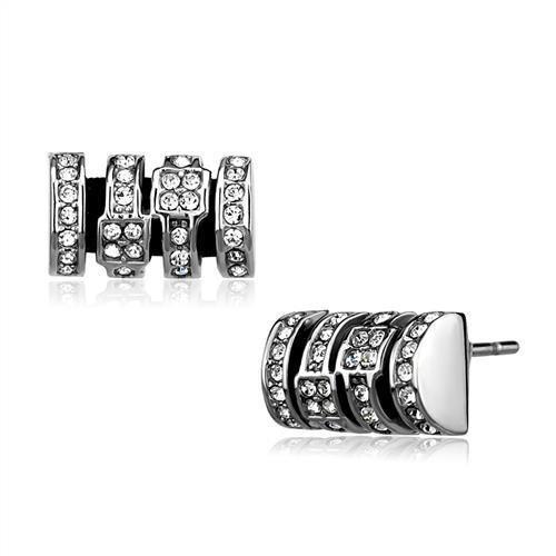 JCE2849 High polished (no plating) Stainless Steel Earrings with Top Grade Crystal in Clear
