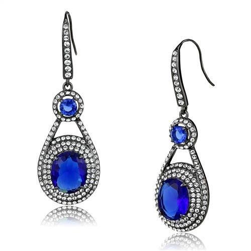 JCE2851 IP Light Black (IP Gun) Stainless Steel Earrings with Synthetic Synthetic Glass in Sapphire