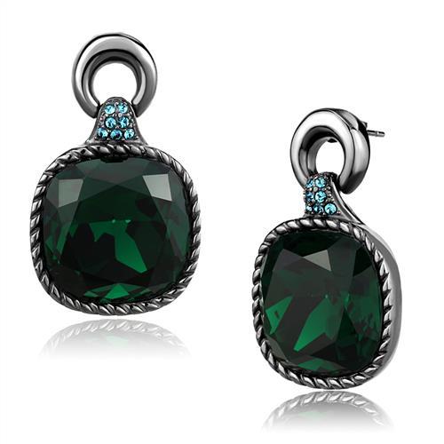 JCE2852 IP Light Black (IP Gun) Stainless Steel Earrings with Top Grade Crystal in Emerald