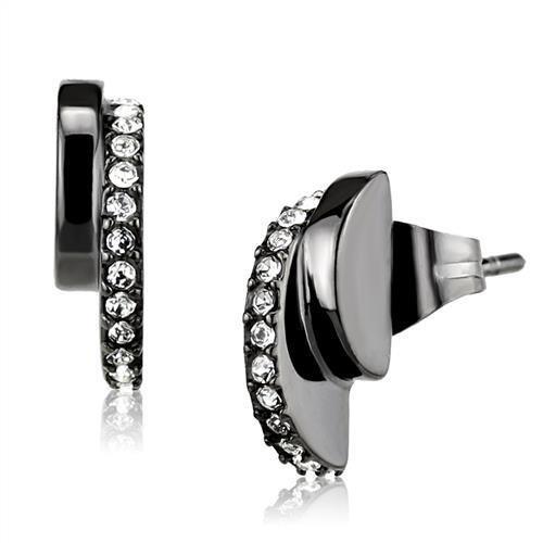 JCE2855 IP Light Black (IP Gun) Stainless Steel Earrings with Top Grade Crystal in Clear