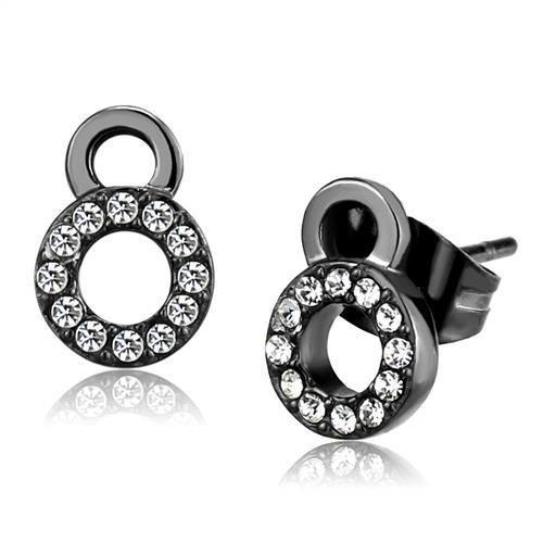 JCE2856 IP Light Black (IP Gun) Stainless Steel Earrings with Top Grade Crystal in Clear
