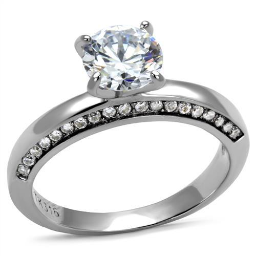 JCE2864 High polished (no plating) Stainless Steel Ring with AAA Grade CZ in Clear