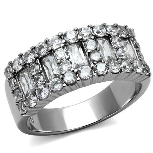 JCE2866 High polished (no plating) Stainless Steel Ring with AAA Grade CZ in Clear